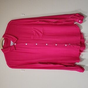 Rails Ingrid Raw Shirt Hot Pink Button Up Raw Hem Sustainable Flowy size Large